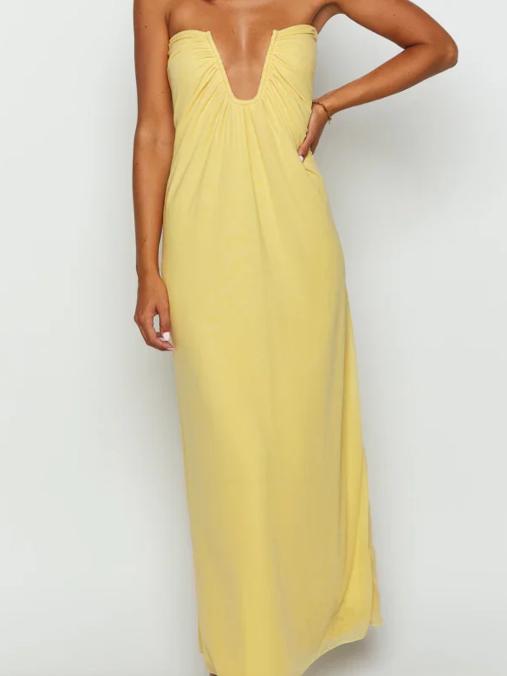 Beginning Boutique Braeyln Yellow Strapless Maxi Dress